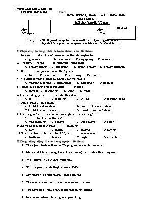 Bộ đề thi học sinh giỏi cấp huyện môn Tiếng Anh Lớp 8 - Năm học 2019-2020 - Phòng giáo dục và đào tạo tỉnh Quảng Nam